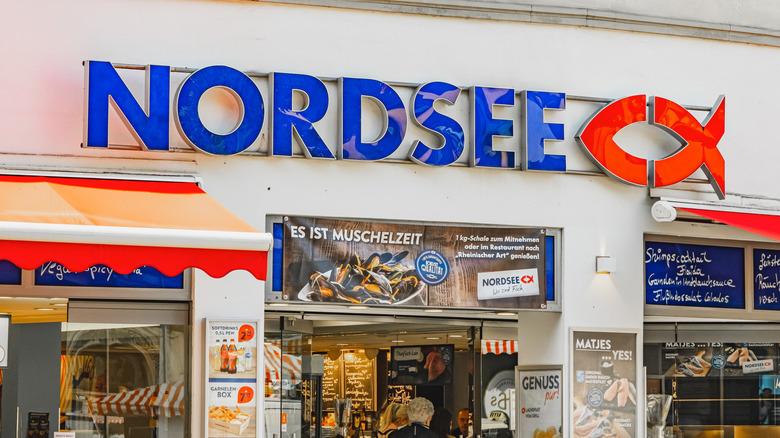 Nordsee storefront in Germany with Nordsee in blue and a red fish graphic