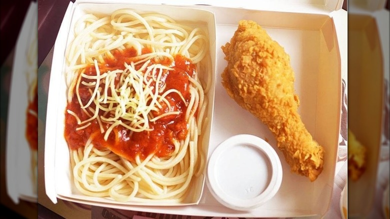 A box of Chicken McDo with McSpaghetti from McDonald's in the Philippines