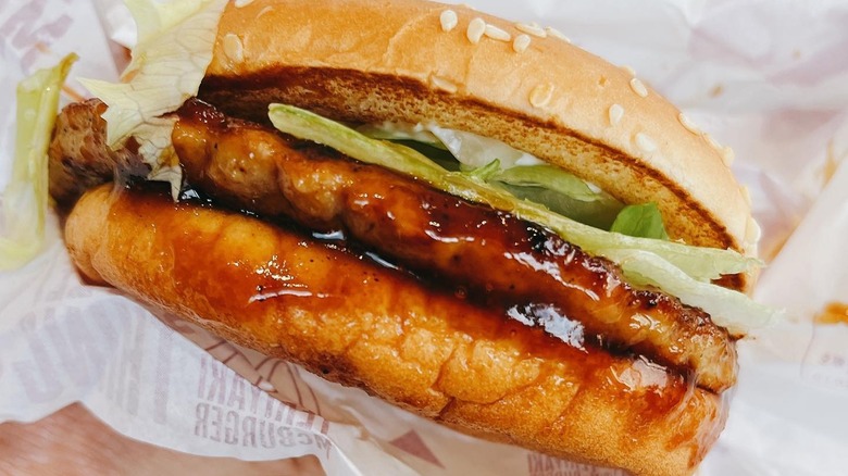 Close-up of a Terikai McBurger from McDonald's in Japan