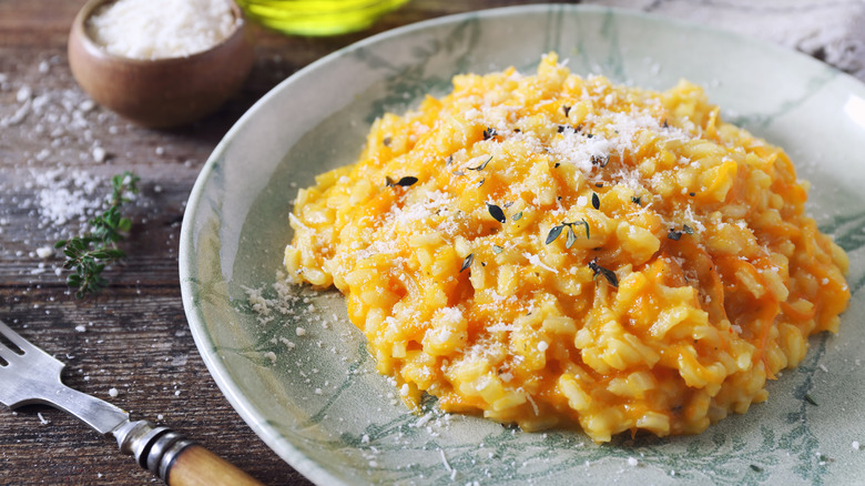 A plate of risotto on a table