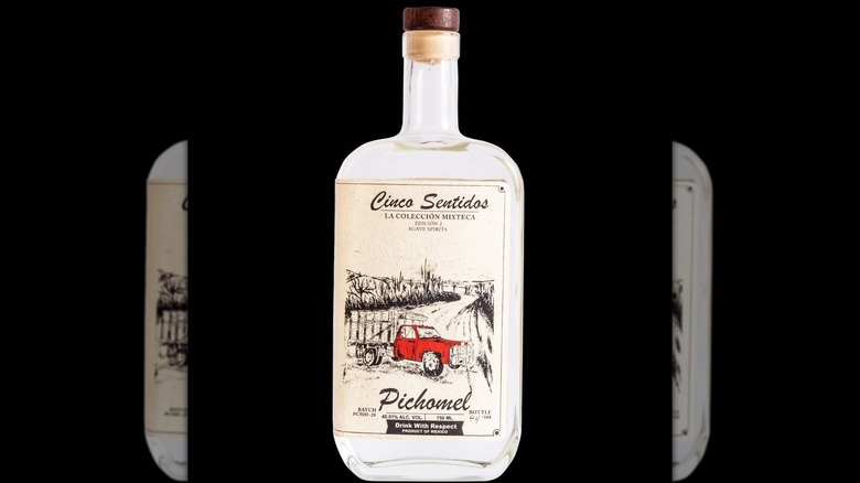 A bottle of 5 Sentidos Pichomel mezcal