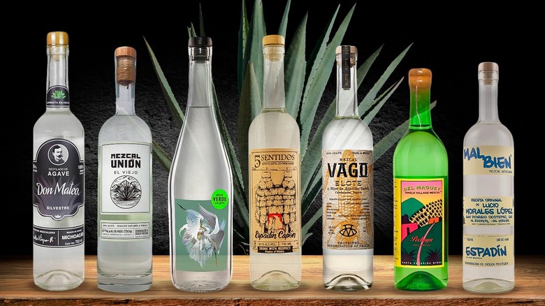 Seven bottles of various mezcals