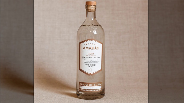 A bottle of Mezcal Amarás Espadín