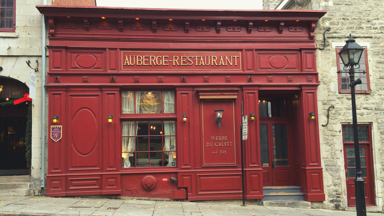 The front of the historic L'Auberge Saint-Gabriel restaurant in Montreal