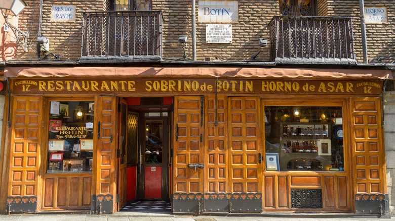 The facade of Sobrino de Botin restaurant in Madrid