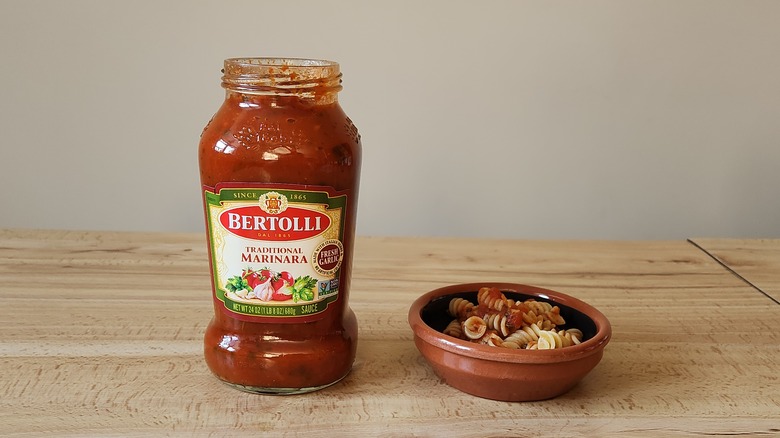 Bertolli jarred sauce on table