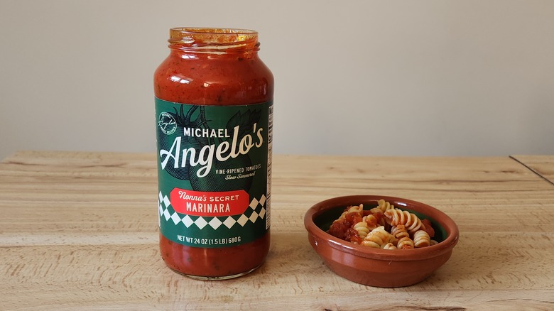 jar of pasta sauce on table