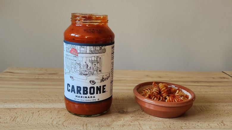 Carbone jarred sauce on table