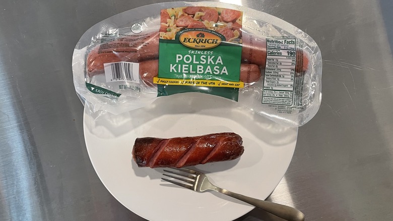 Eckrich sausage in package and on plate