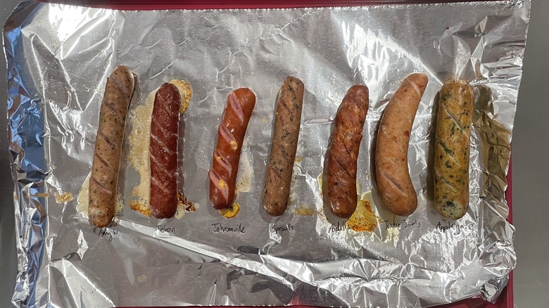 Testing sausages on sheet pan