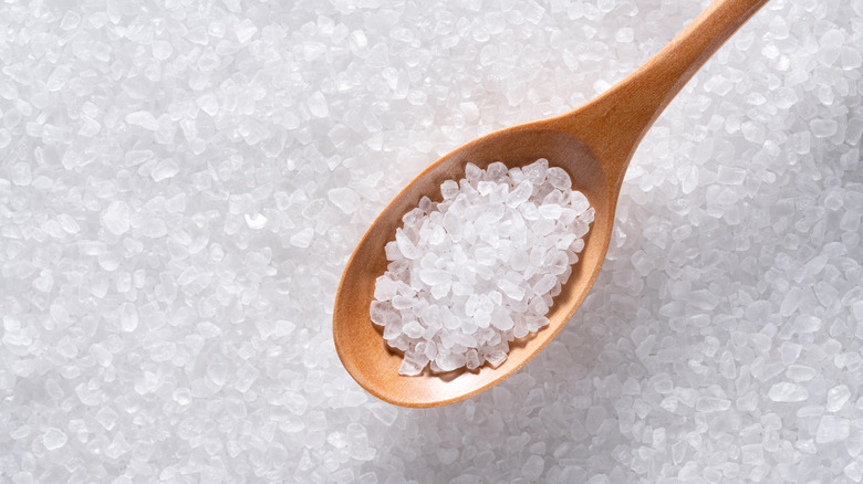 large salt crystals on spoon