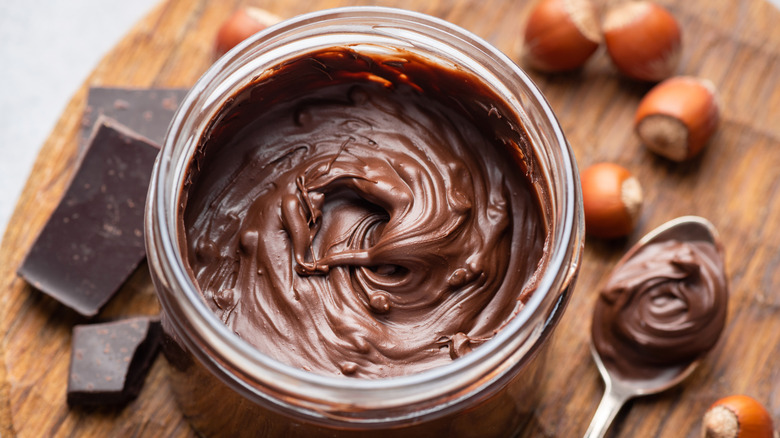 Chocolate hazelnut spread with spoon