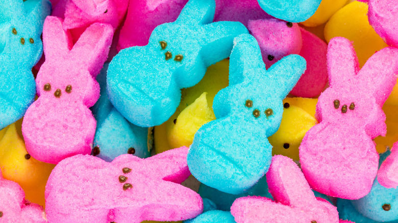 Blue, yellow, and pink peeps