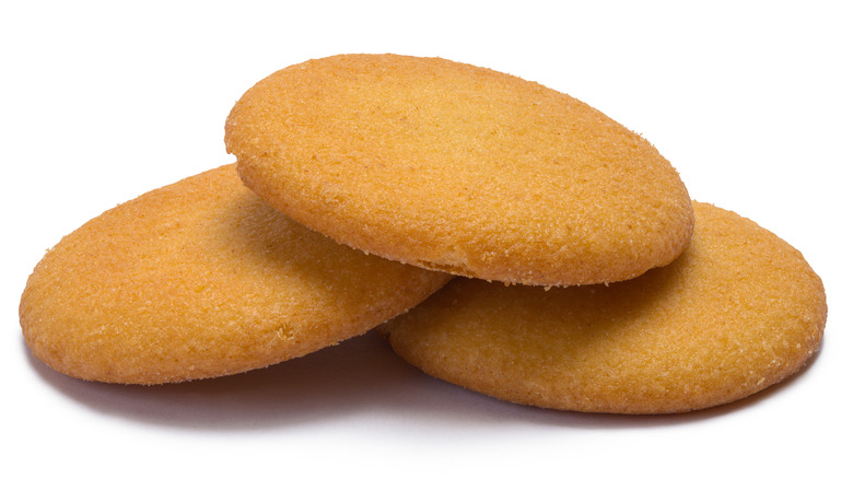 Three vanilla wafer cookies