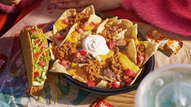 Taco Bell beef nachos and beef taco