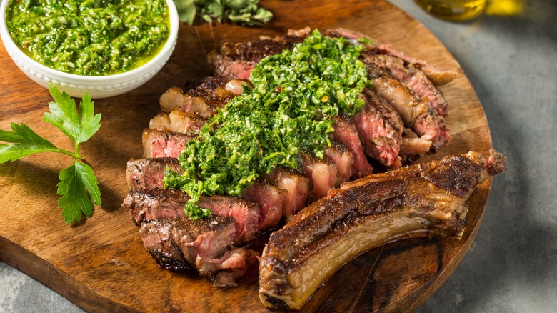 Steak with chimichurri sauce