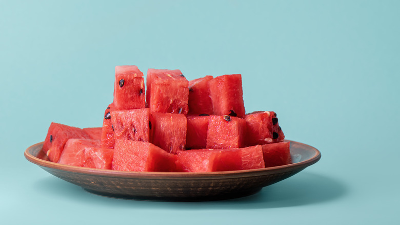 cubes of watermelon in pile