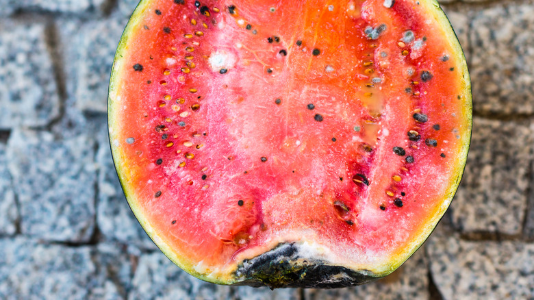 rotten watermelon cut in half