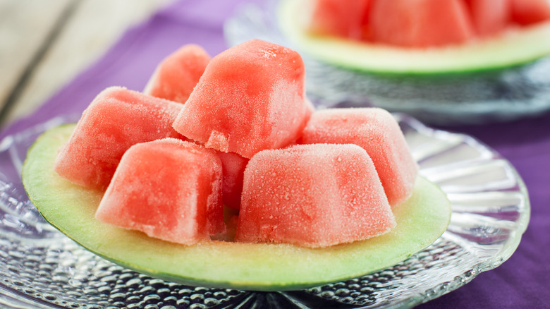 frozen ice cubes of watermelon