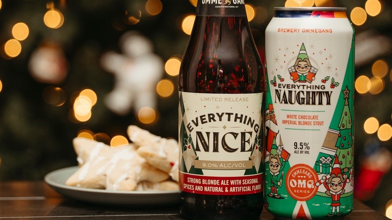 A bottle of Everything Nice and a can of Everything Naughty from Brewery Ommegang