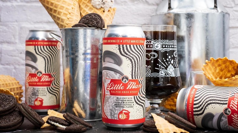 Can of WeldWerks Brewing Co. Little Man Salted Oreo Stout with a glass of beer and ice cream