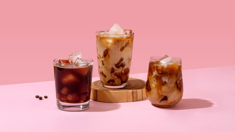iced coffee on pink background