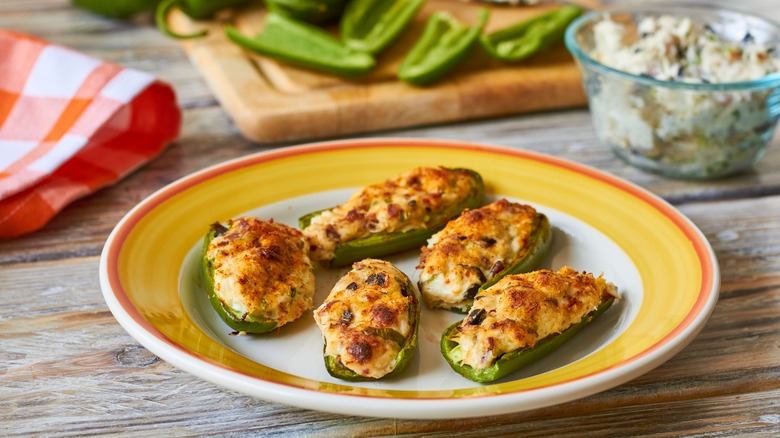 Plate of stuffed jalapeño poppers