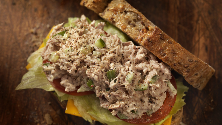 Open-face tuna salad sandwich