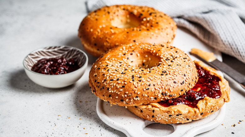 Peanut butter and jelly bagel