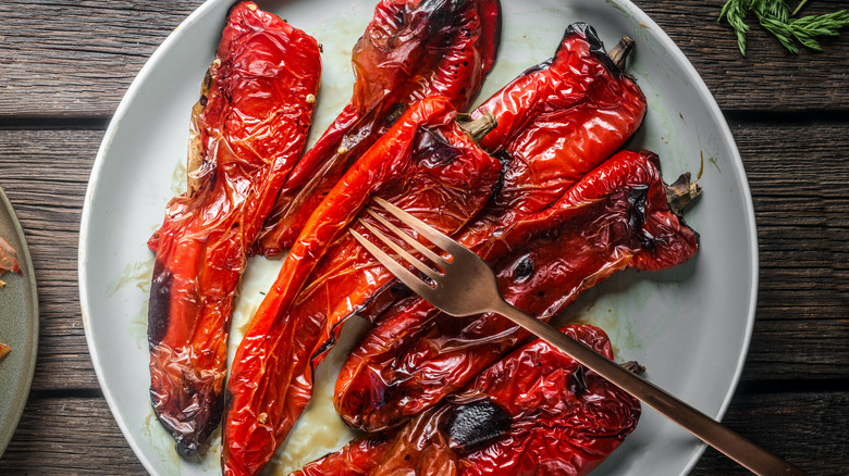 plate of roasted red peppers
