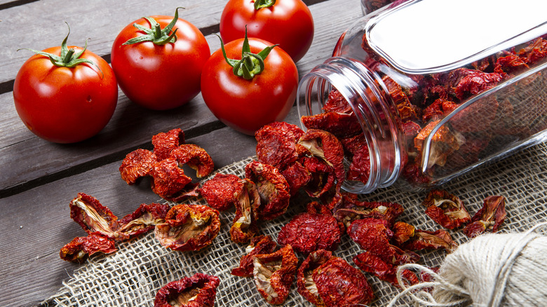 spilled jar of dried tomatoes