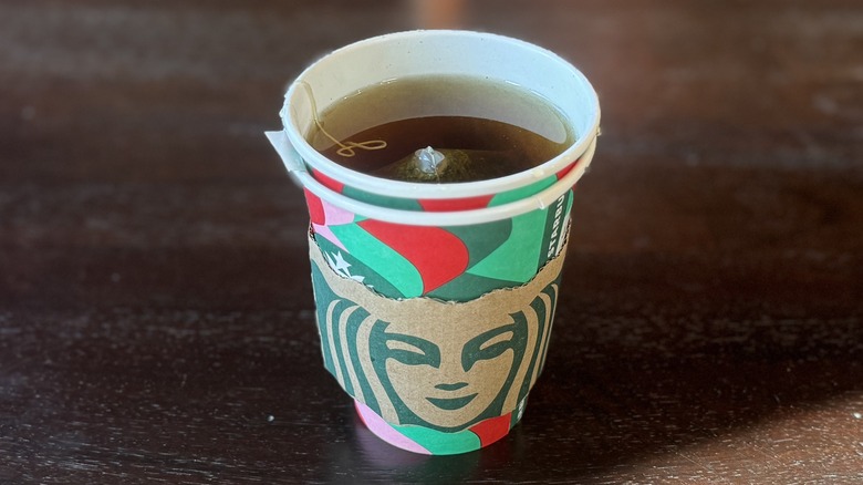 A cup of Starbucks Mint Majesty Herbal Tea