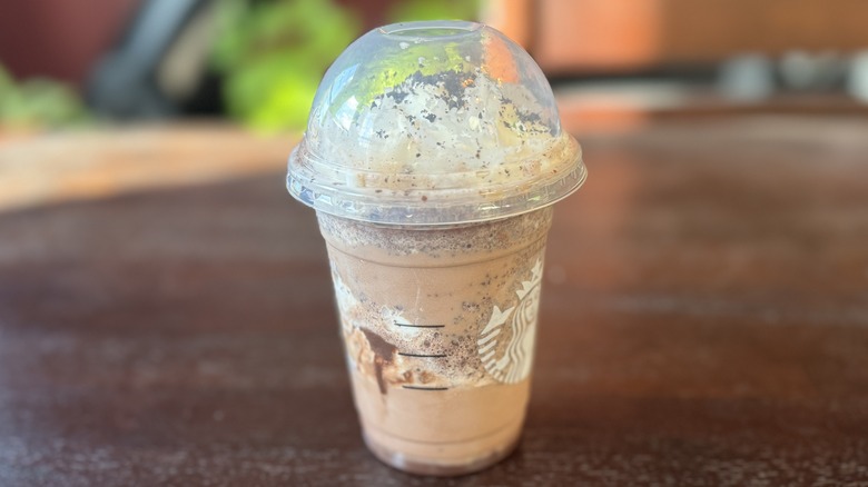 A takeout drink of Starbucks Chocolate Cookie Crumble Crème Frappuccino