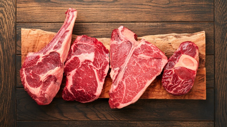 Different steak cuts with bones