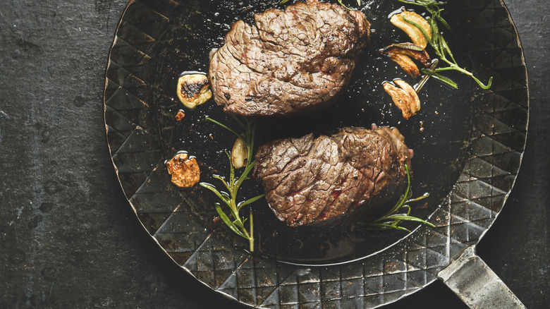 Fillet mignon steaks in a pan