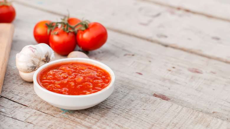 Tomato sauce in a ramekin