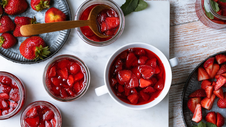 Strawberry compote in small bowls