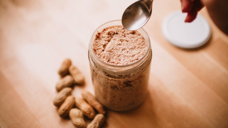 Peanut butter in a glass jar