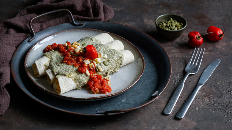 A plate of tacos de papadzules from the Yucatán