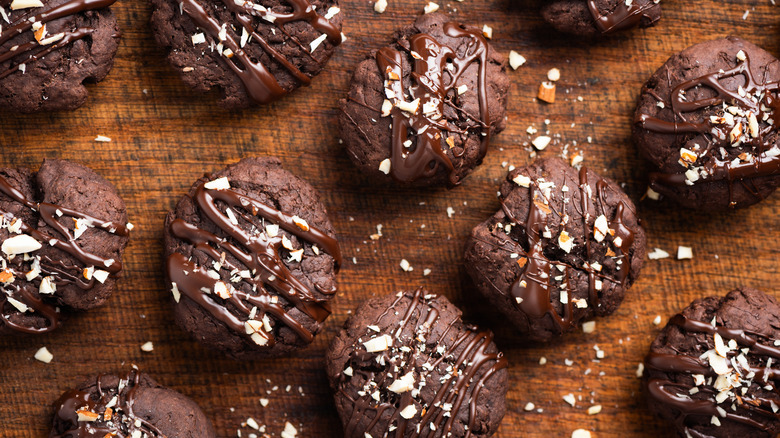 Brownie cookies on wooden surface