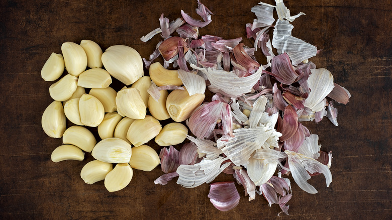 garlic cloves and peels