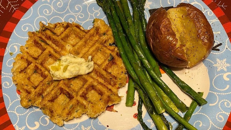 crab cake waffle with sides