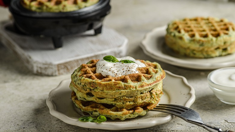 zucchini waffle fritters with sauce