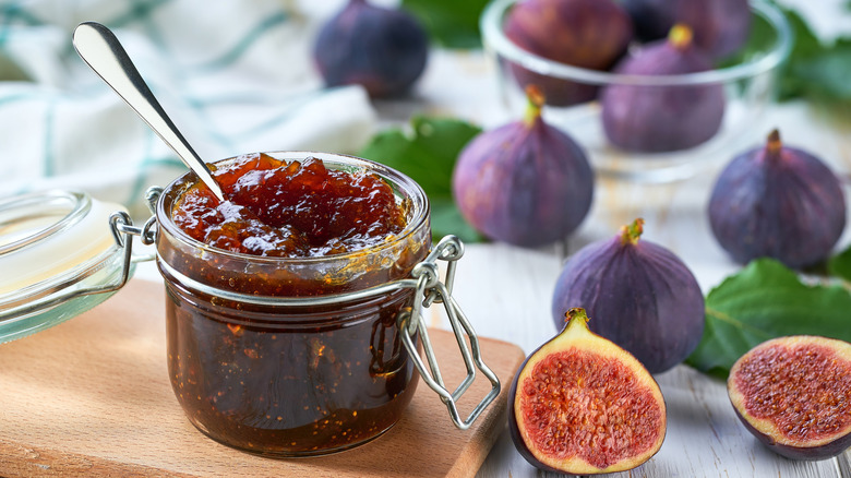 homemade fig jam in a glass jar