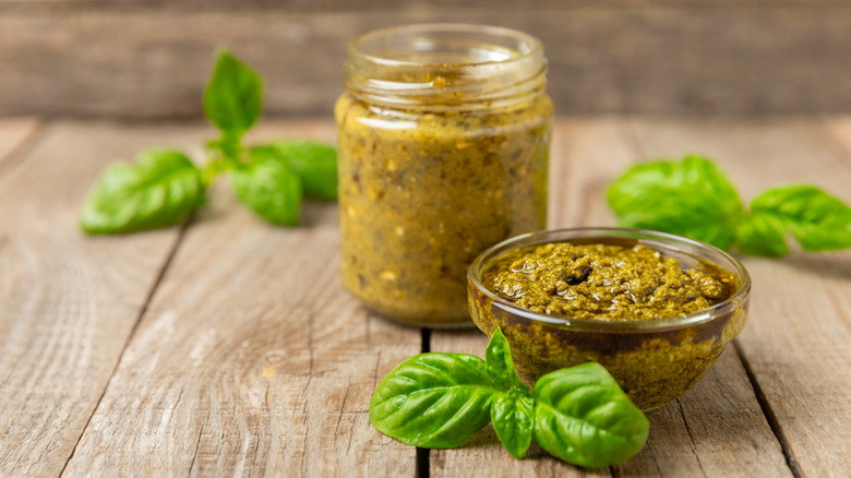 two glass bowls of pesto