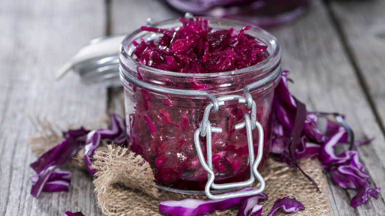 jar of fresh pickled red cabbage