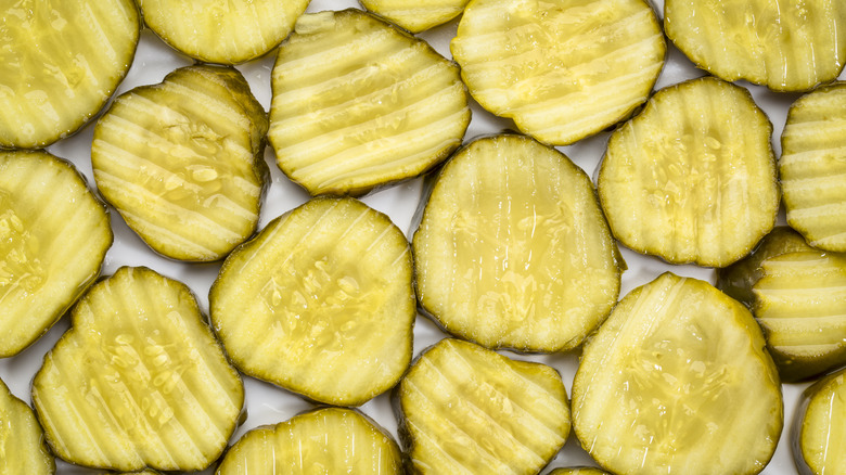 full frame of sliced pickles