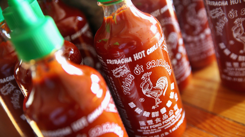 bottles of Sriracha hot sauce