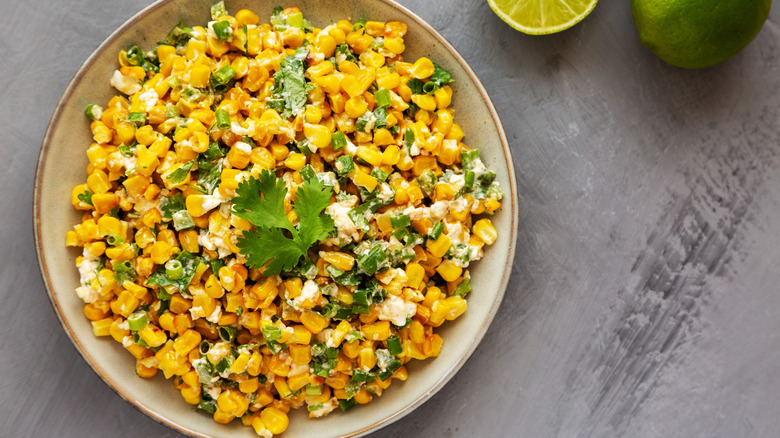 A bowl of Mexican street corn