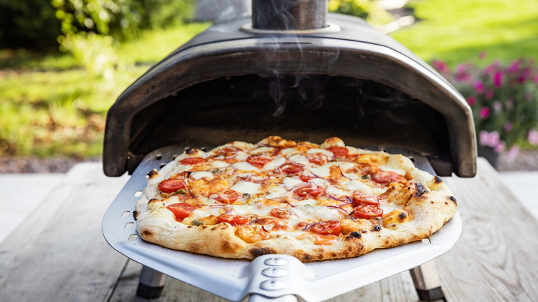 Pizza oven with metal peel